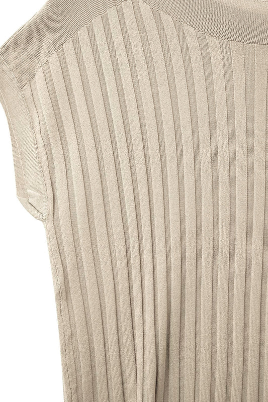 Beige fine Rib knitted Sweater with boat neck