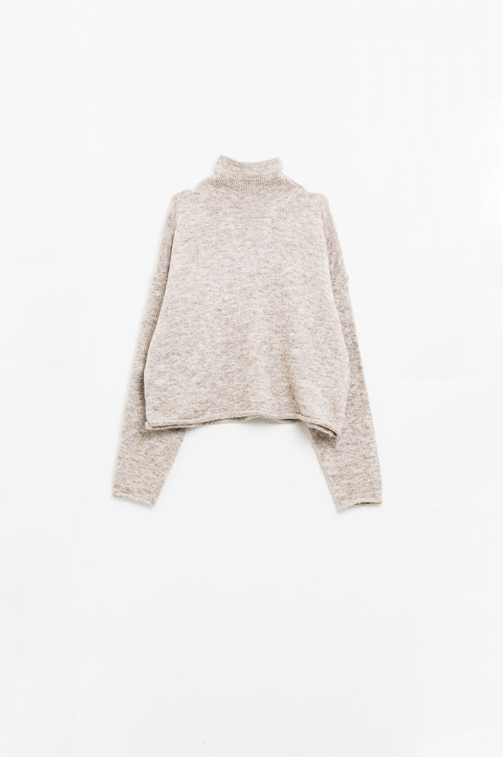 Beige fluffy high neck relax fit sweater