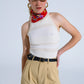 Beige Halter Tank top With Stripe Design In Different Knits