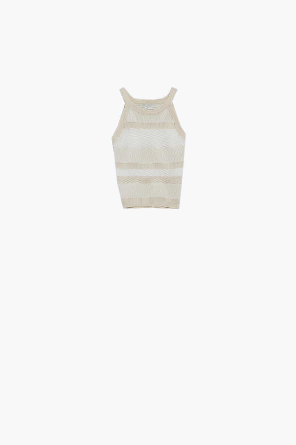 Beige Halter Tank top With Stripe Design In Different Knits