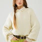 Q2 Beige Knit Sweater with balloon Sleeves