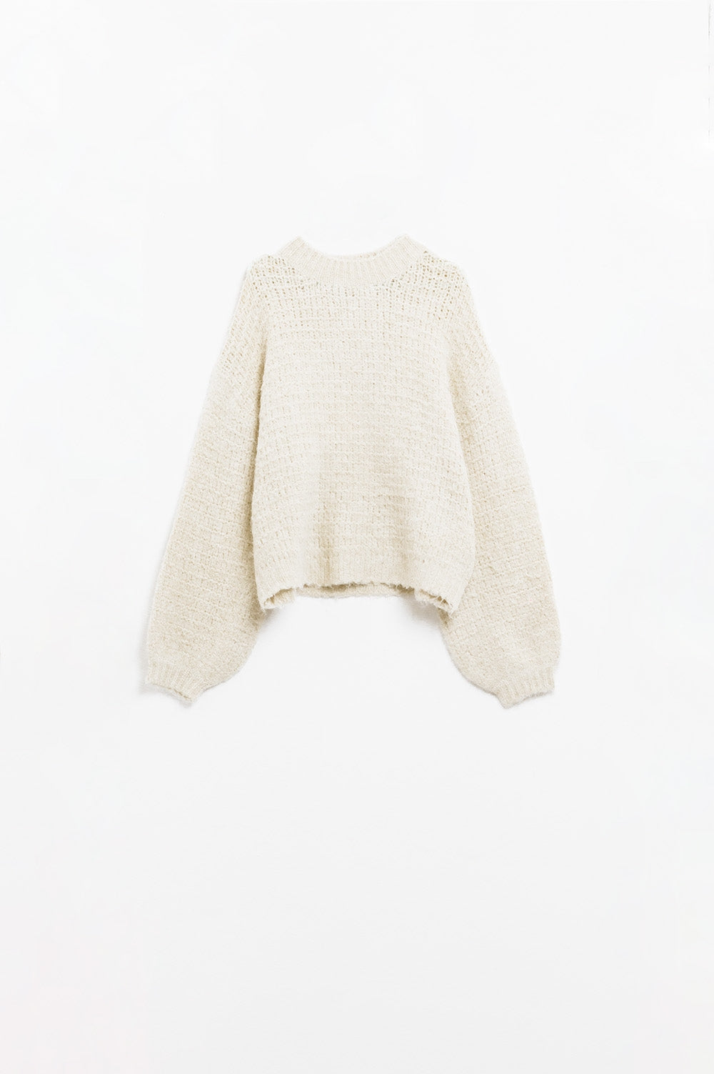 Beige Knit Sweater with balloon Sleeves