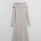 Q2 beige knitted dress with boat neck