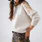 Q2 Beige Long Sleeves Sweater With Sequins on The Shoulders