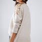 Beige Long Sleeves Sweater With Sequins on The Shoulders