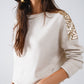 Beige Long Sleeves Sweater With Sequins on The Shoulders