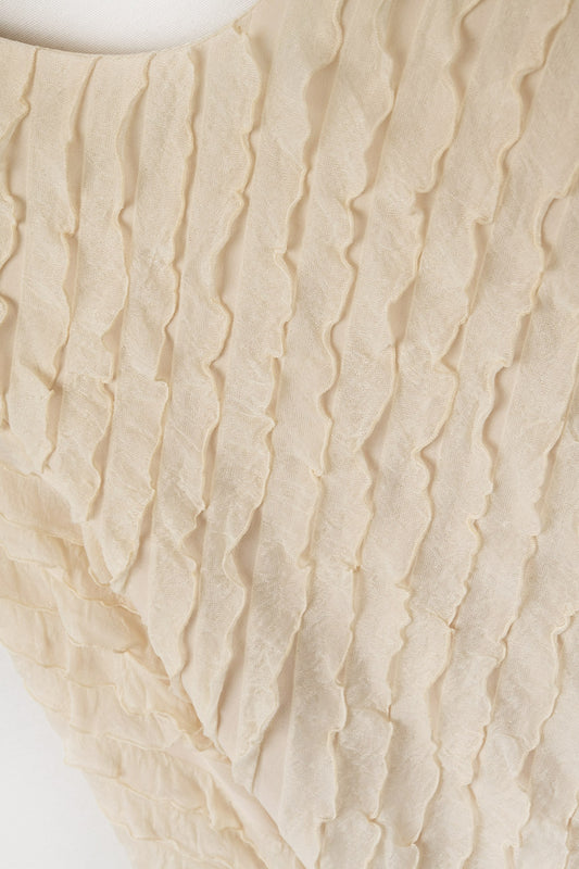 Beige Maxi Dress With Bias mini Ruffle Design