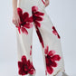 Q2 Beige Palazzo Pants With Red Tropial Flower Print and Matching Belt