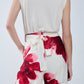 Beige Palazzo Pants With Red Tropial Flower Print and Matching Belt