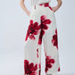 Beige Palazzo Pants With Red Tropial Flower Print and Matching Belt