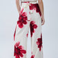 Beige Palazzo Pants With Red Tropial Flower Print and Matching Belt