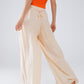 Beige Palazzo style Pants With Side Pockets And Thick Waist Band