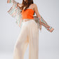 Beige Palazzo style Pants With Side Pockets And Thick Waist Band