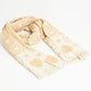 beige scarf with heart print and golden thread detail