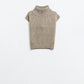 Q2 Beige sleeveless turtleneck sweater with zipper closure