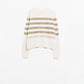 Q2 Beige soft knit sweater with camel stripes