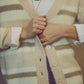 beige striped fluffy cardigan