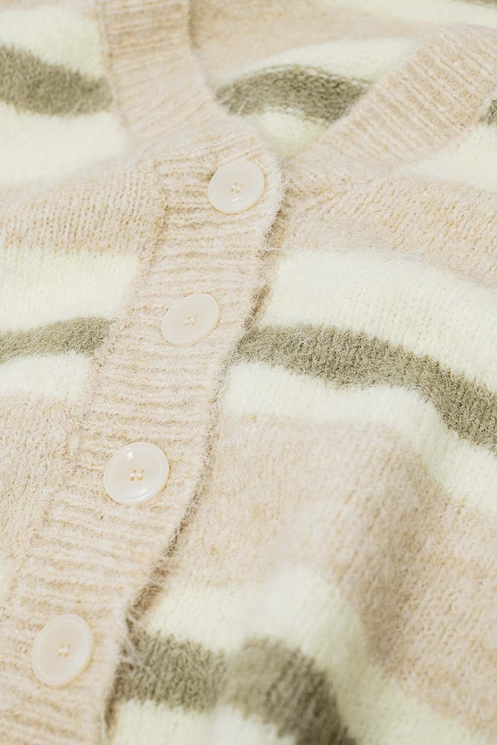 beige striped fluffy cardigan