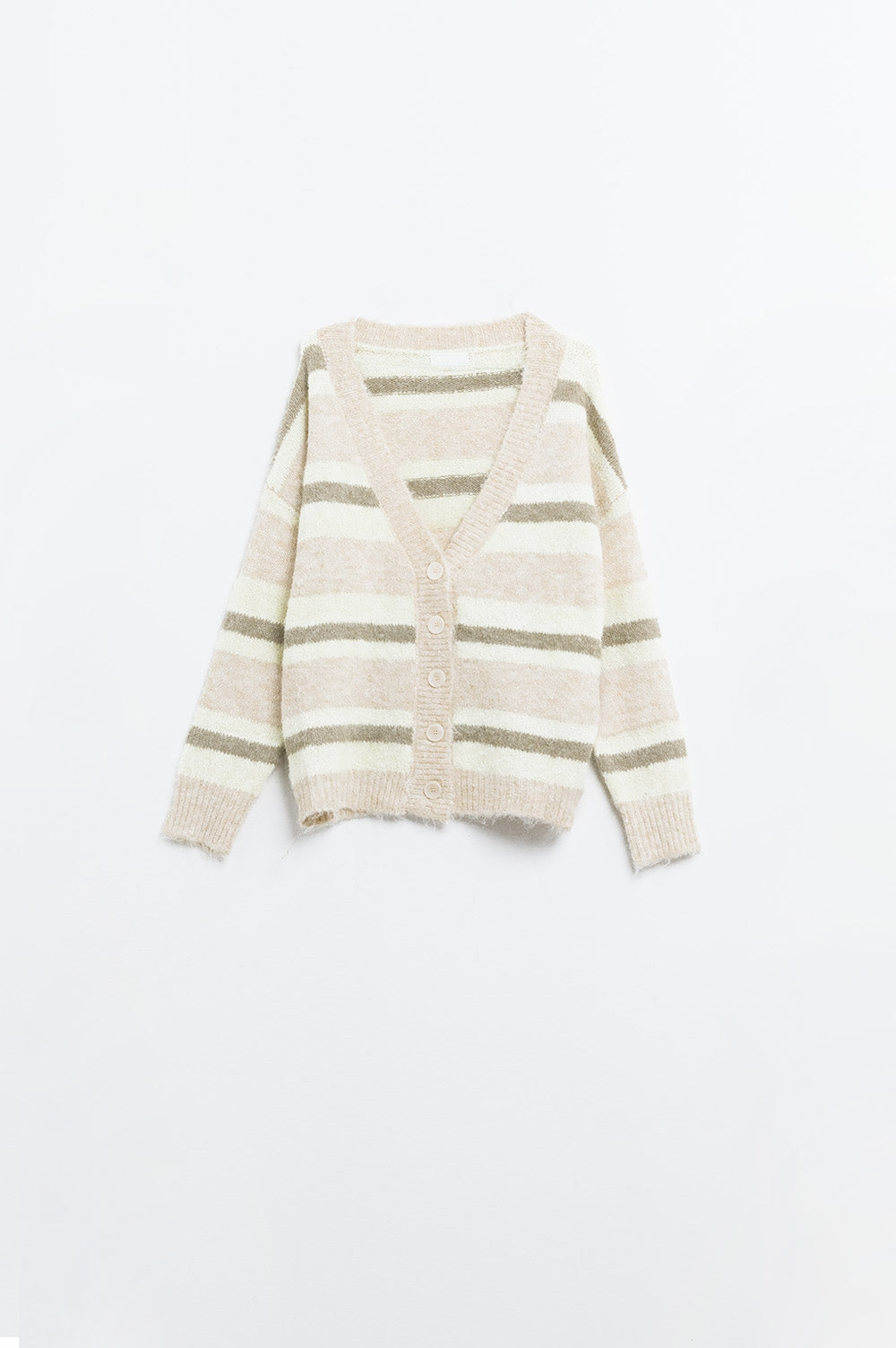 beige striped fluffy cardigan