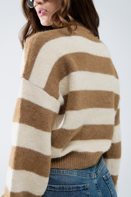 Beige striped turtleneck sweater