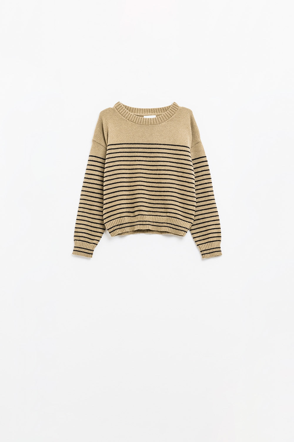 Q2 Beige sweater with black stripes and boat neck