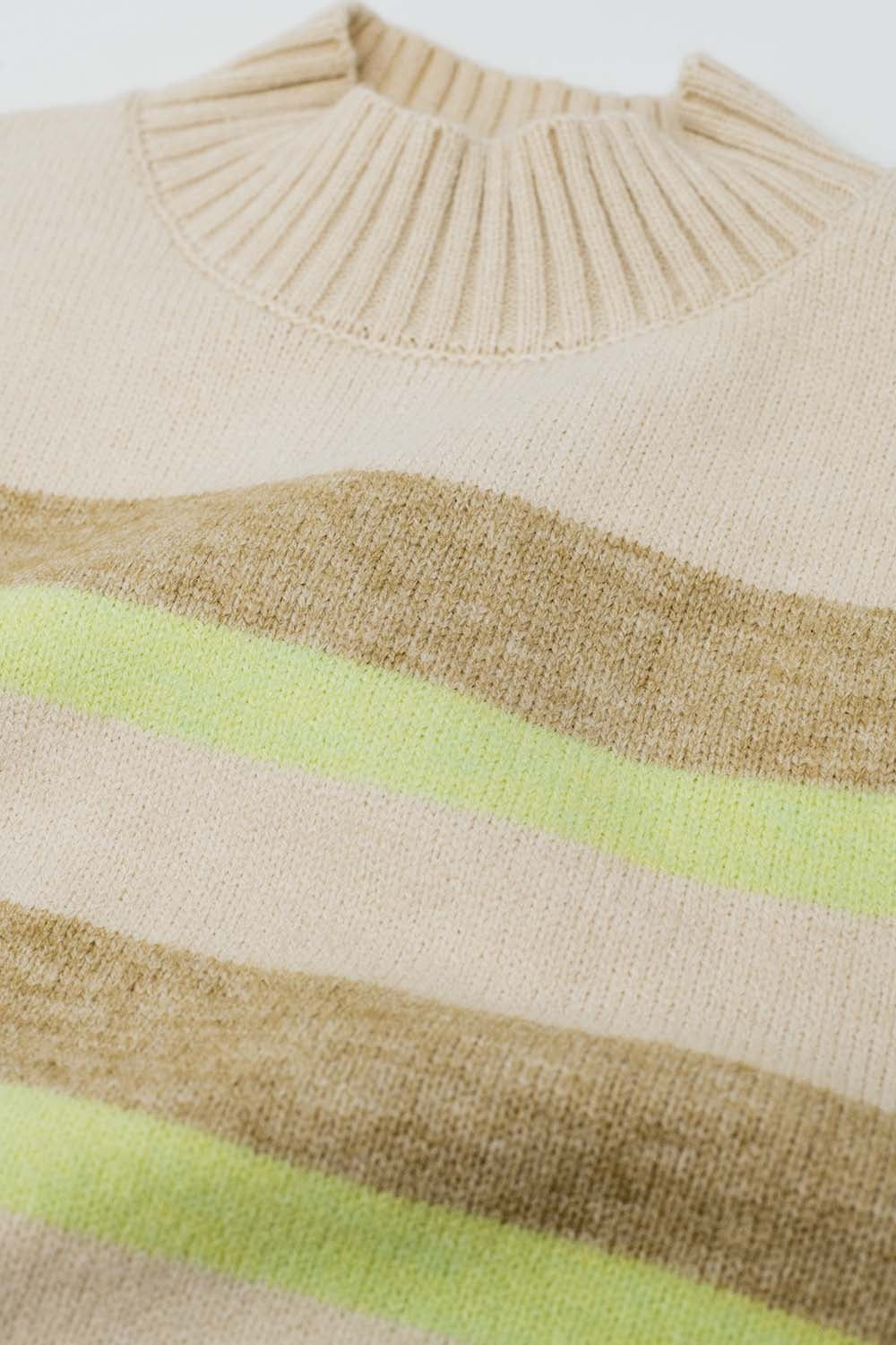 beige sweater with green and camel stripes