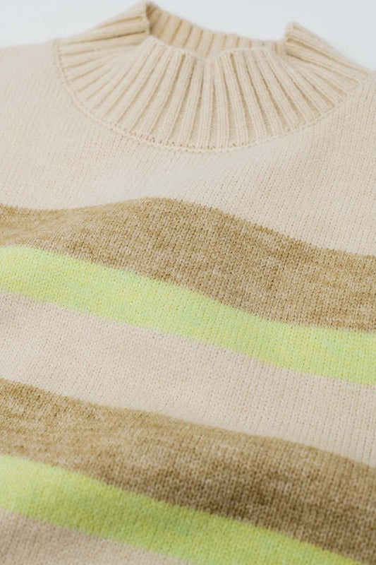 beige sweater with green and camel stripes