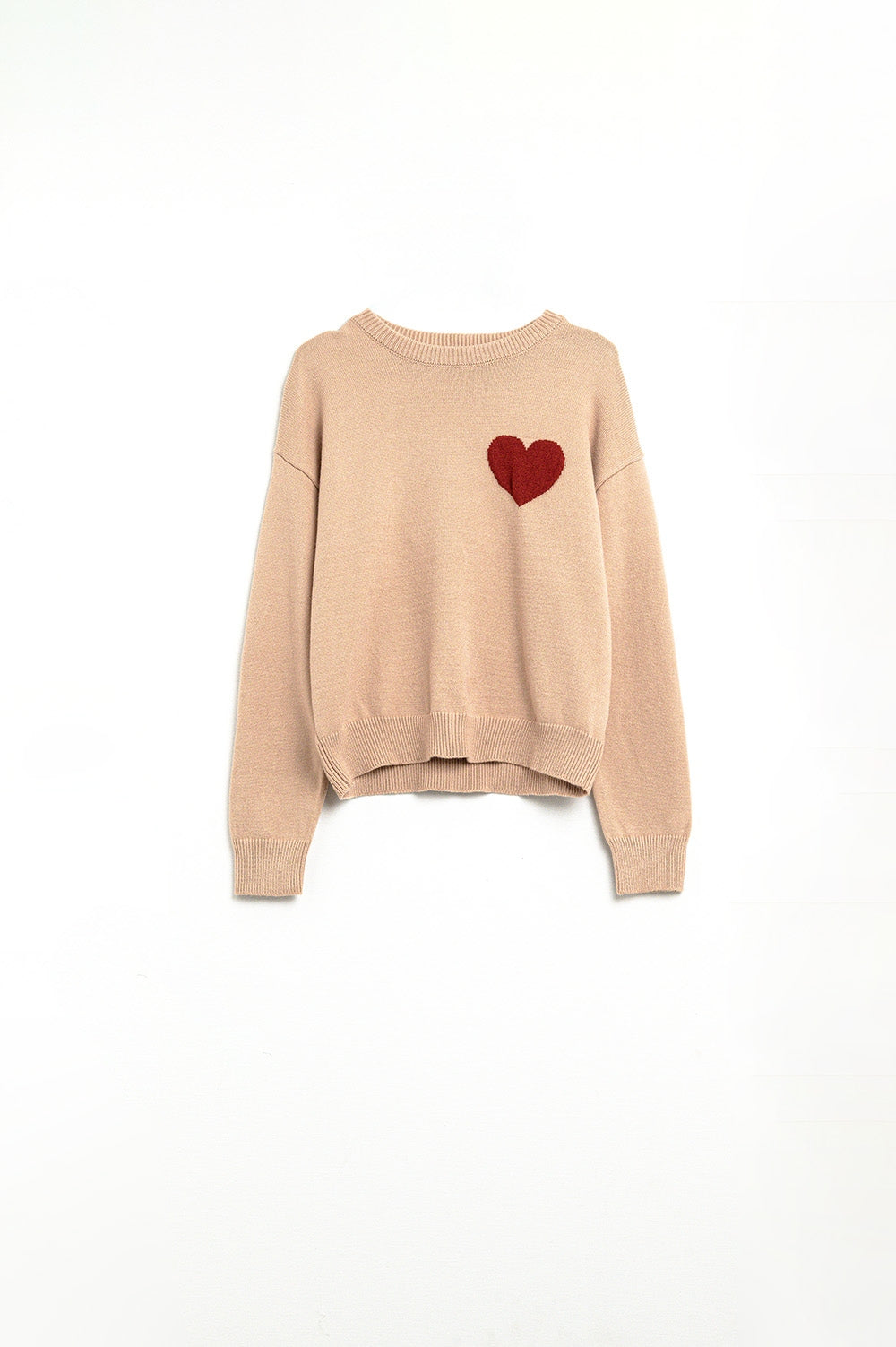 Q2 Beige sweater with red heart detail