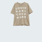 Beige T-shirt With famous Names Logos At The Front