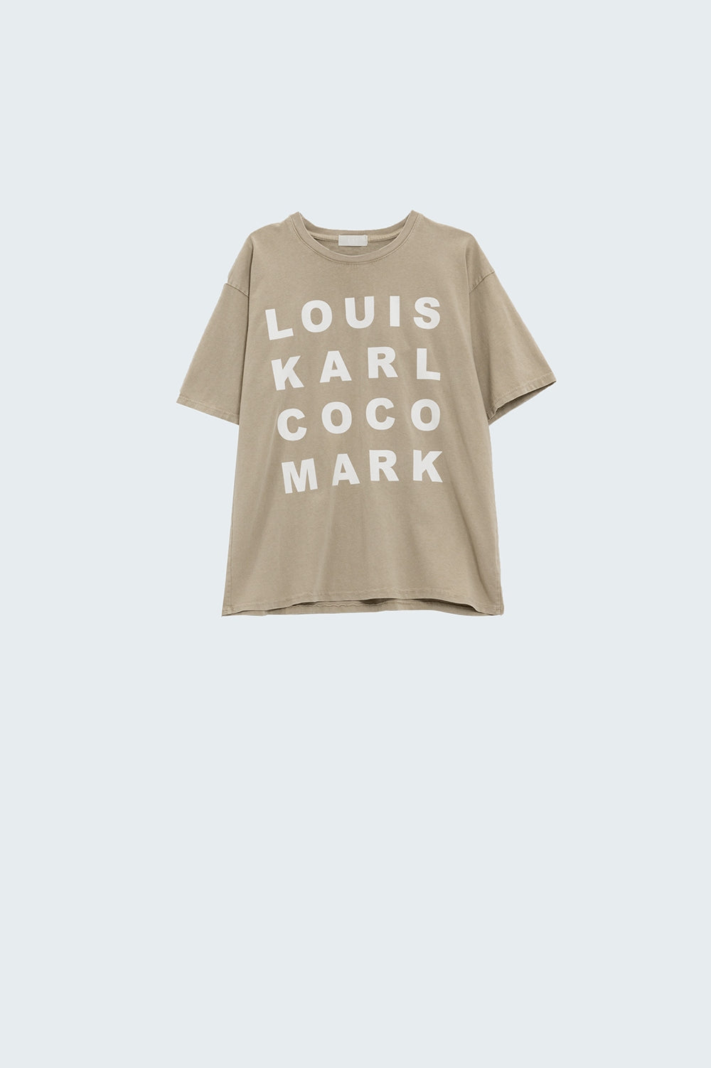 Beige T-shirt With famous Names Logos At The Front