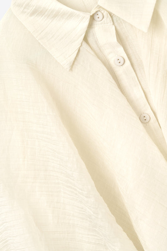 Beige textured chiffon blouse with dropped sleeves