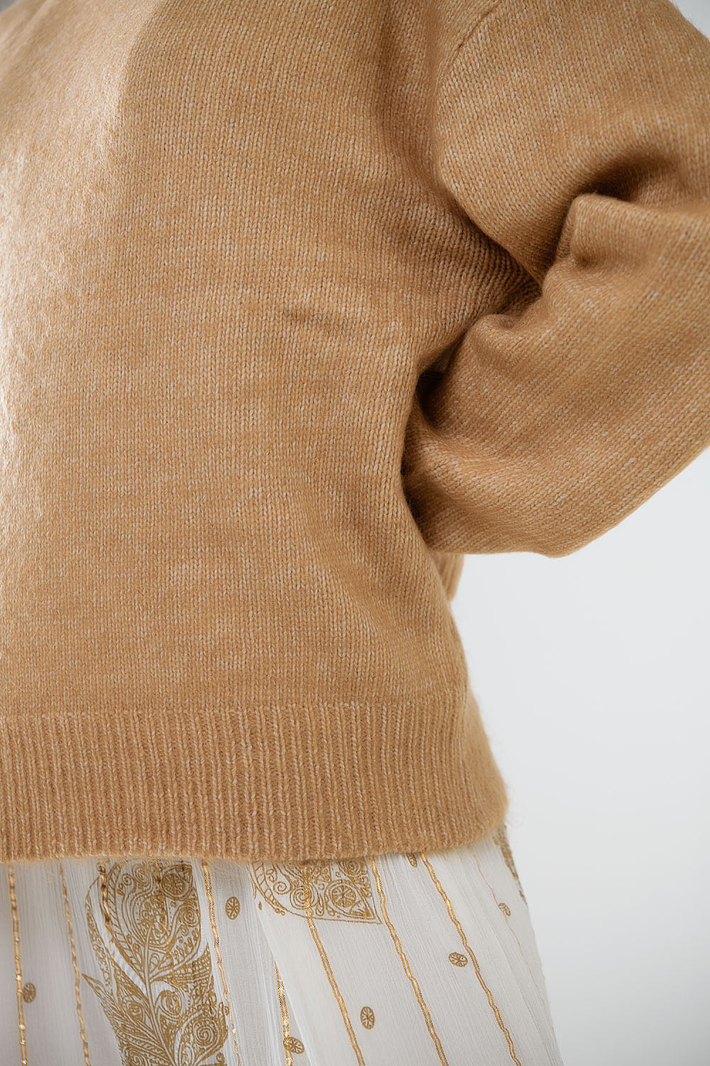 Beige turtleneck jumper with dropped sleeves