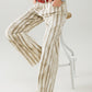 Q2 Beige wide leg elastic striped Pants