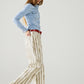 Beige wide leg elastic striped Pants