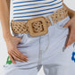 Q2 Beige woven belt with big square buckle with brown border