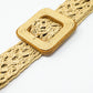 Beige woven belt with big square buckle with brown border