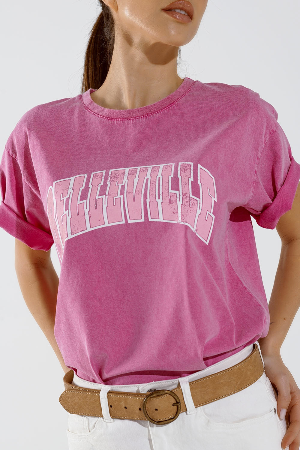 Camiseta rosa con efecto lavado de Belleville