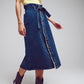 Q2 belted buttoned denim maxi skirt