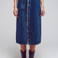 belted buttoned denim maxi skirt