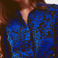 Belted maxi shirt dress in blue animal print