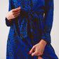 Belted maxi shirt dress in blue animal print