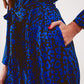 Belted maxi shirt dress in blue animal print