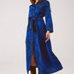 Belted maxi shirt dress in blue animal print