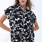 Black and white floral print shirt with short sleeves