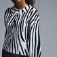 Q2 Black and White Zebra Print Polo Collar Cardigan