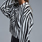 Black and White Zebra Print Polo Collar Cardigan