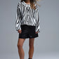 Black and White Zebra Print Polo Collar Cardigan