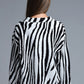 Black and White Zebra Print Polo Collar Cardigan