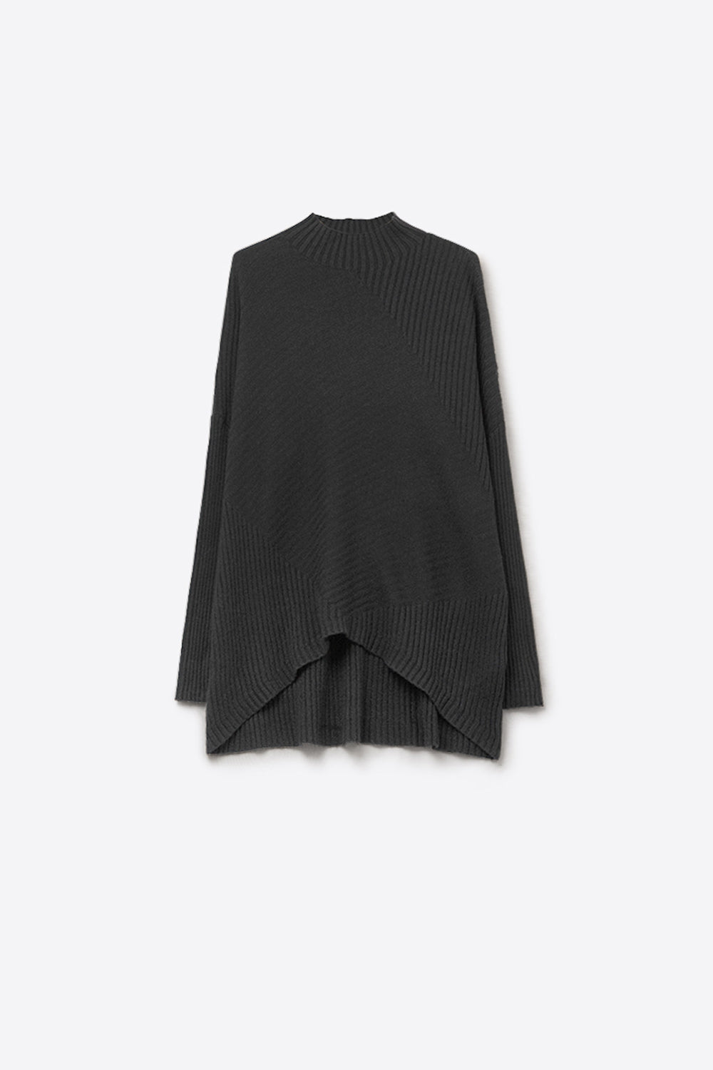 Q2 Black Asymmetric Ribbed Knit Sweater Tunic