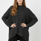 Black Asymmetric Ribbed Knit Sweater Tunic